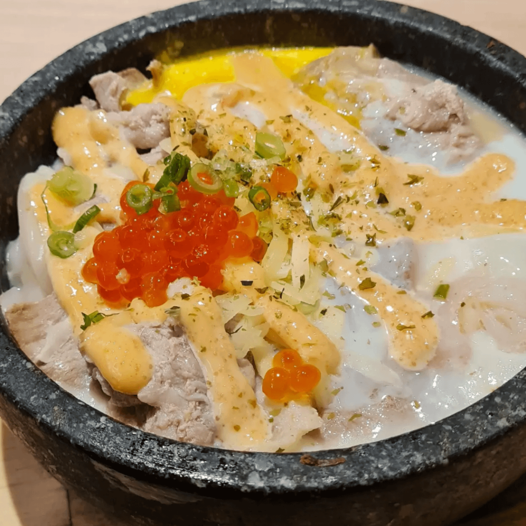 Hotstone Japanese Udon with Pork, Gunkan and Cheese @ lchiban Boshi
