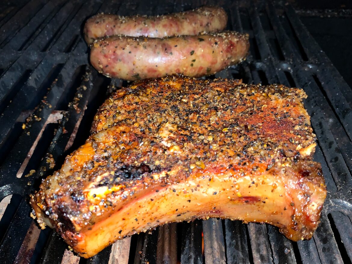 Apple Smoked Pork Chop with Sage Sausages