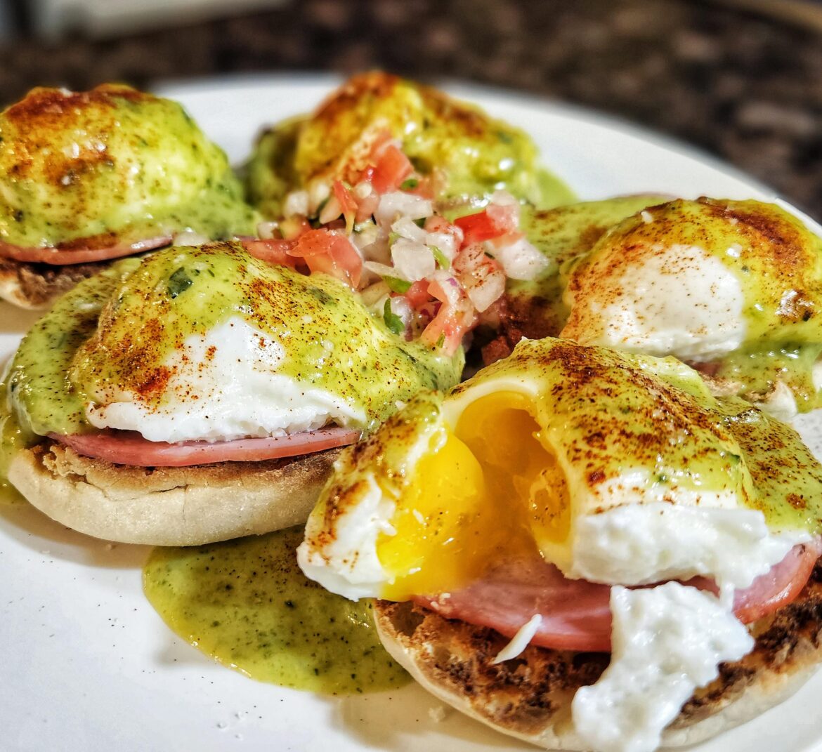 I call it green eggs and ham. Eggs Benedict with roasted poblano hollandaise.