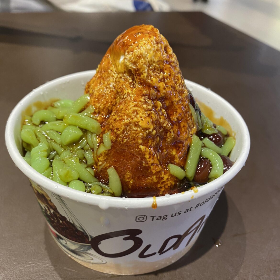 Chendol with gula melaka and adzuki red beans (Singapore)