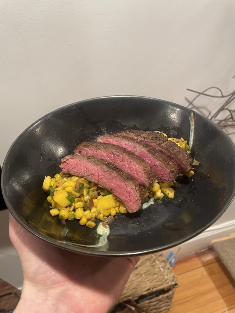 Skirt Steak With Warm Spicy Corn-and-[MANGO] Salsa Recipe