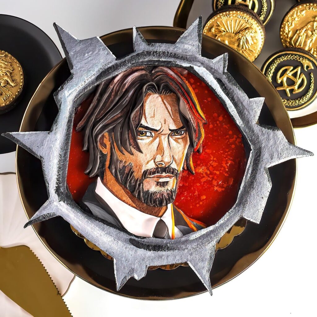 I made a John Wick tart. It has a black cocoa shell filled with whiskey ganache and blood orange curd. I made a John Wick tart. It has a black cocoa shell filled with whiskey ganache and blood orange curd.