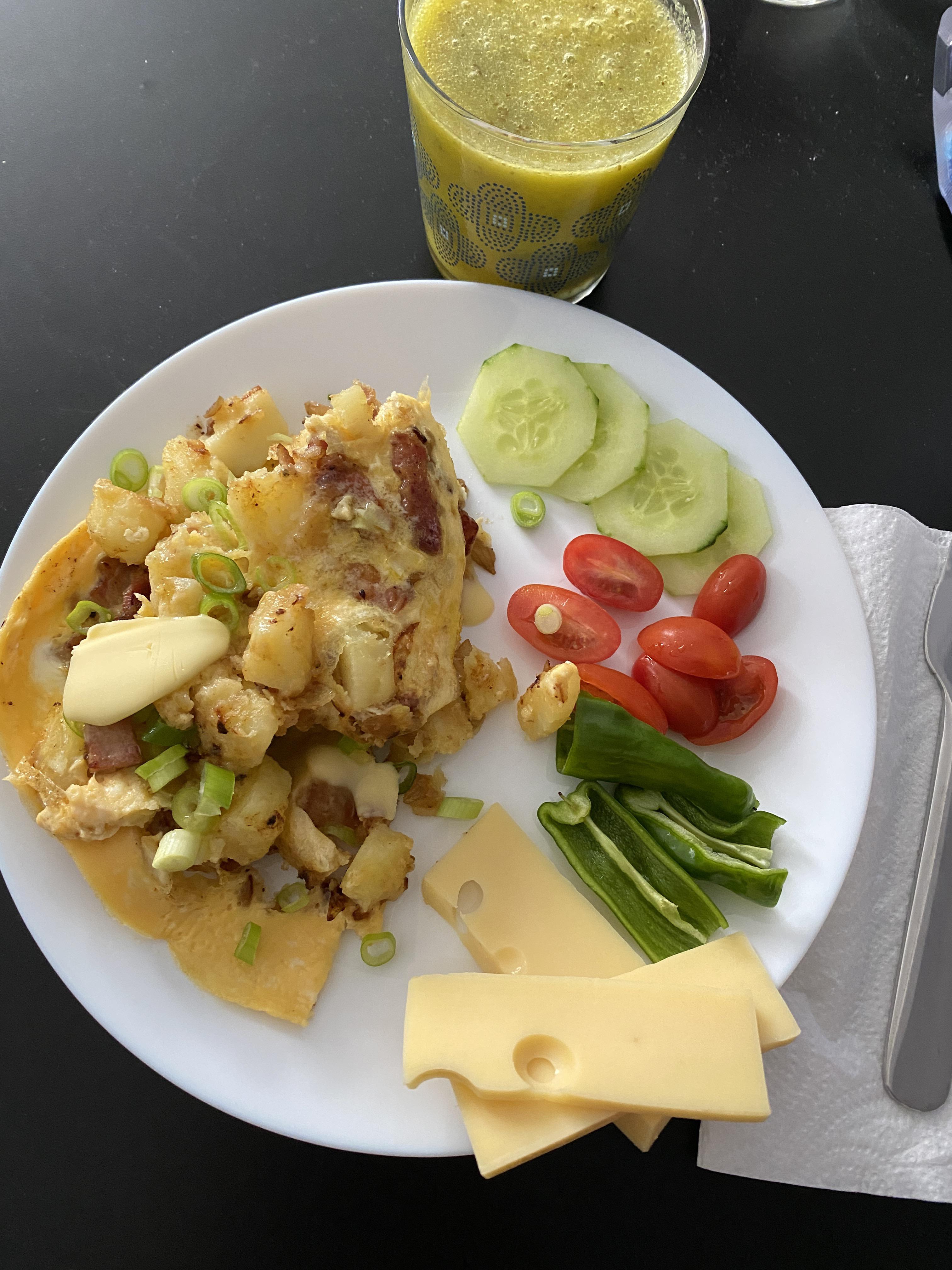 Bacon, Potato, Onion Omelette + Toad Juice Dining and Cooking