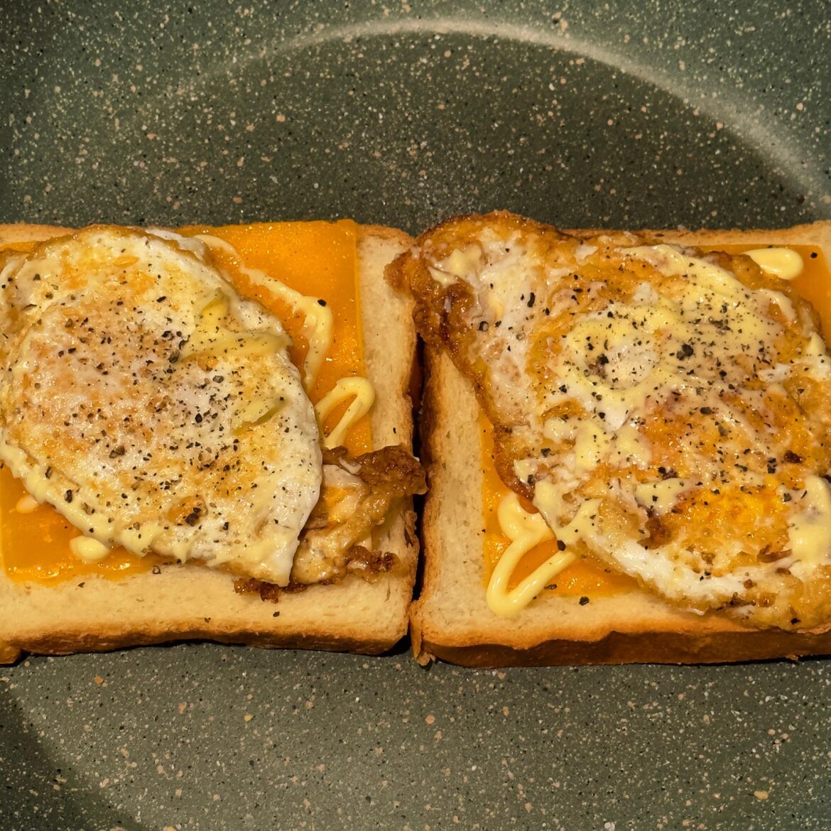 Two Over Medium on Japanese Milk Bread with Sharp Cheddar and Kewpie Mayonnaise