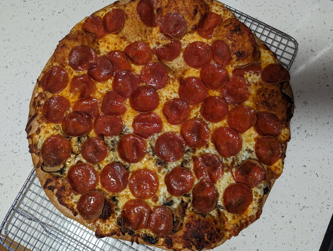 Whole wheat pepperoni and half mushroom Dining and Cooking