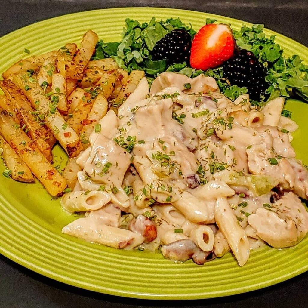Vegan Chicken Salad Pasta and Vegan Salmon from Vegan in the Hood LLC