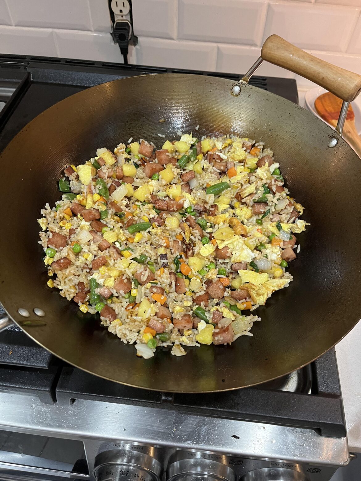 Tonight’s rendition: spam and fresh pineapple. Perfect