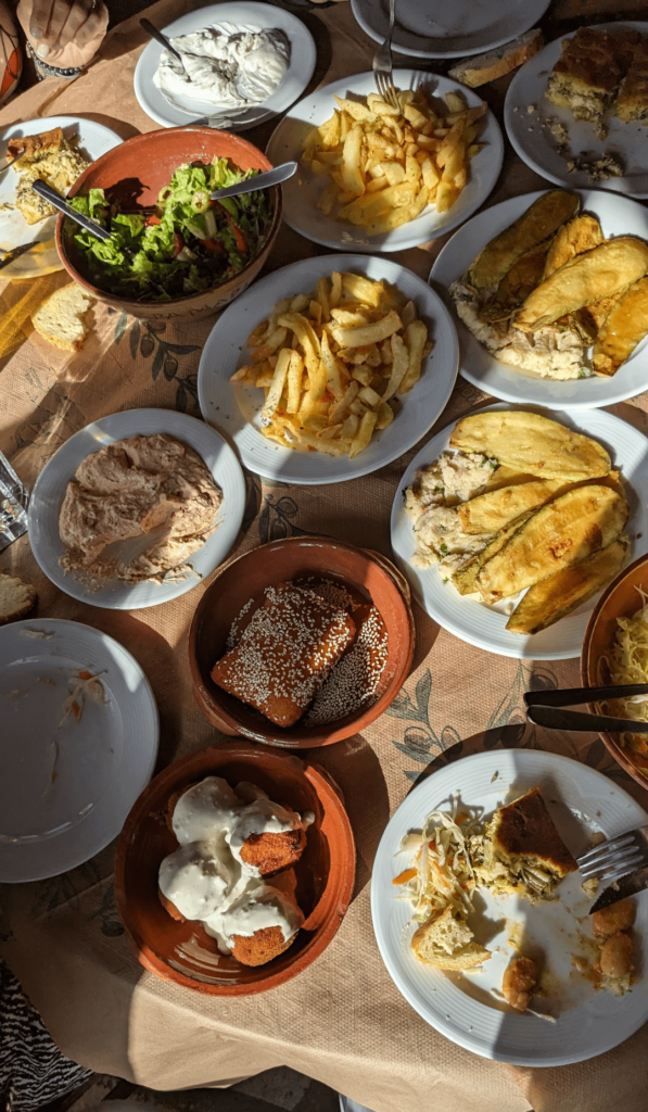 Greek vegetarian appetizers (mezedes) at Keramario in Mouzaki, Greece