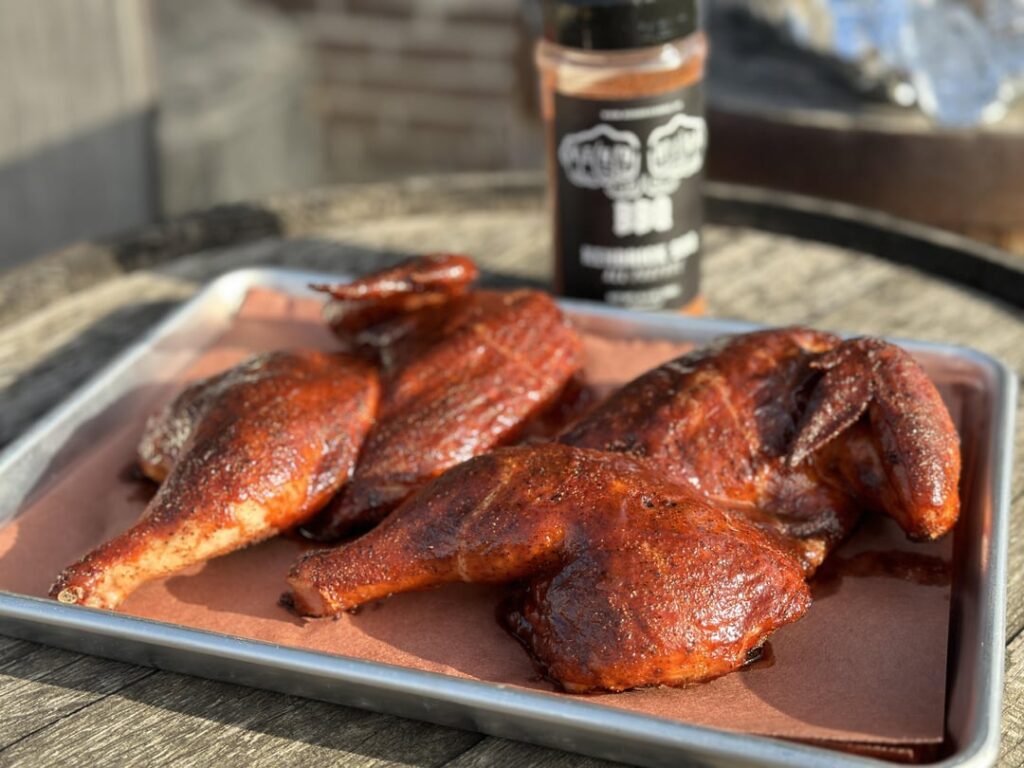 Smoked some chicken halves for dinner. Absolutely love smoked chicken!