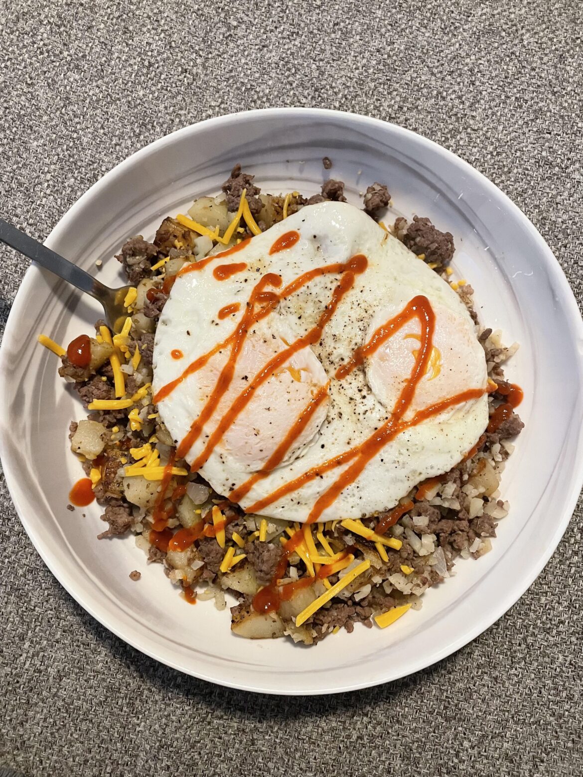 Cauliflower and ground beef hash. Made it per the recipe once and actually said out loud “I should put an egg on this”