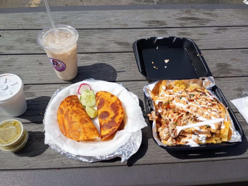 Birria tacos and papas locas @ Cantina Mia food truck in Sterling Heights.