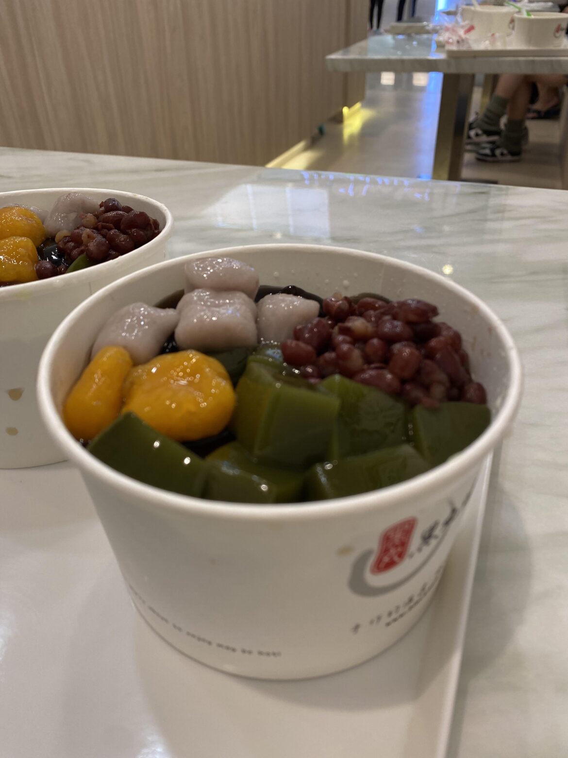 Taiwanese grass jelly and taro ball dessert
