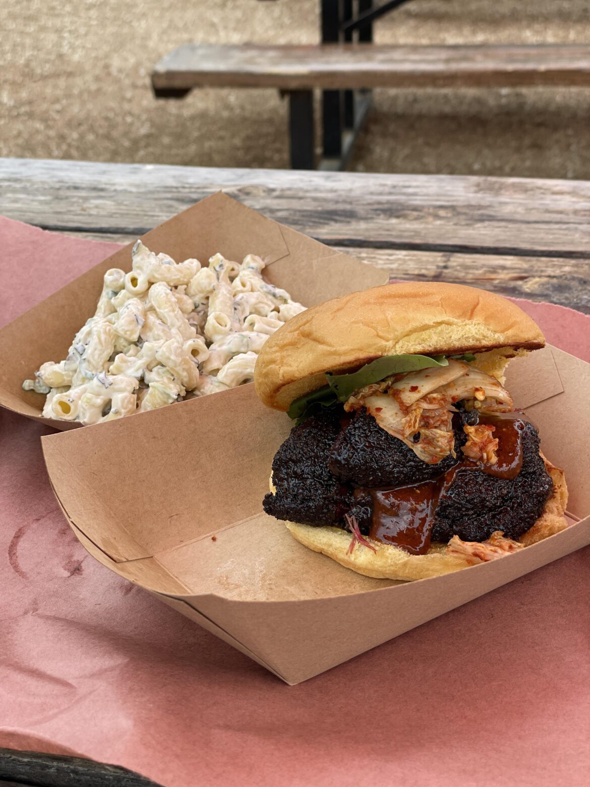 Beef cheek sandwich and dill pickle pasta salad from Leroy and Lewis