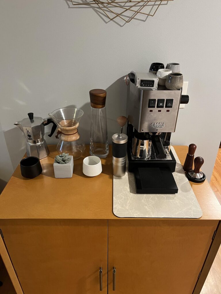 Before/After. New floating shelves and glasses bringing it all together.