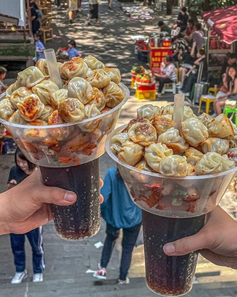 Bite-sized dumplings + sip of ice-cold cola at the same time, China