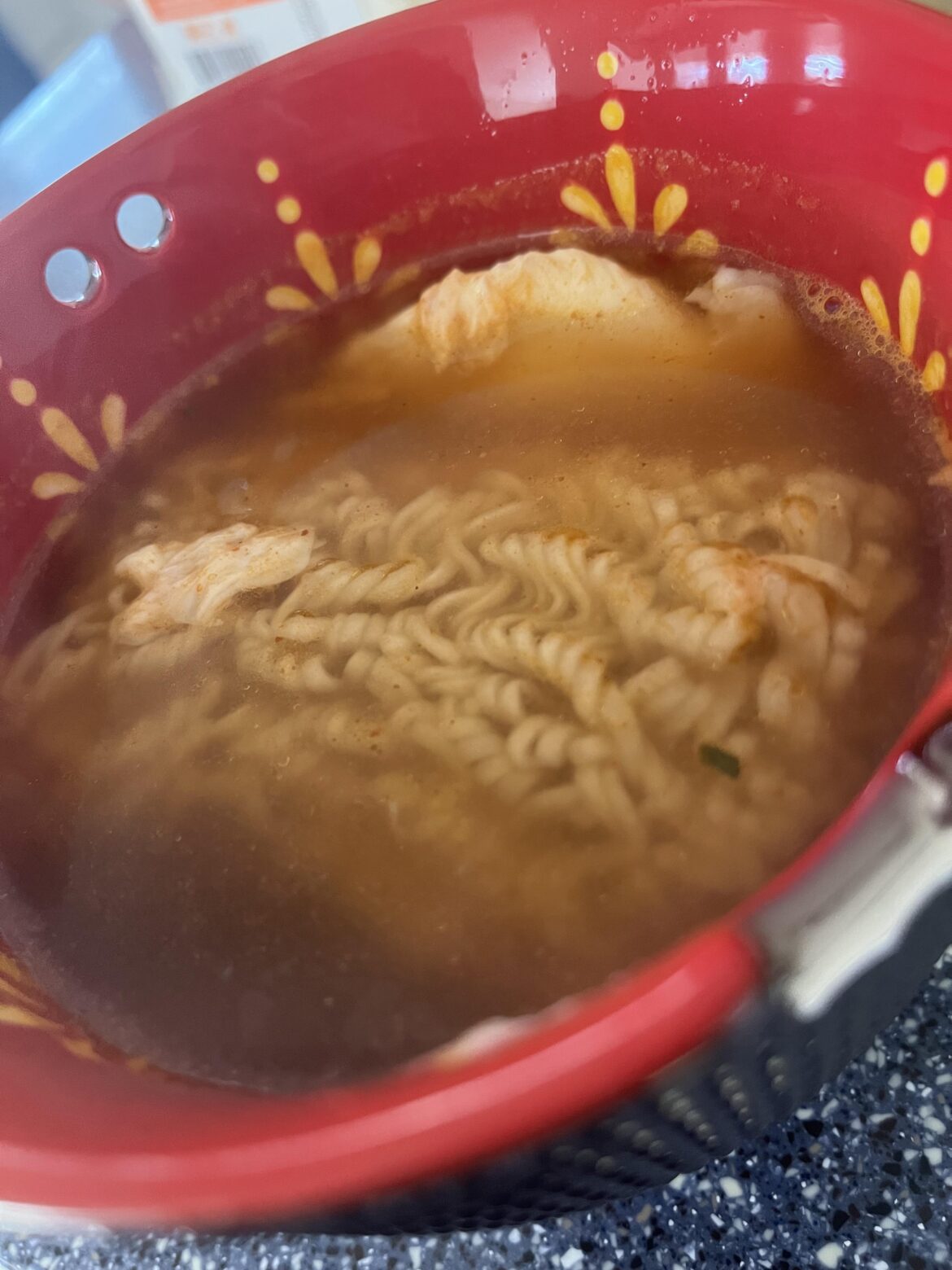 A favorite treat of mine: instant ramen topped with an egg poached in some of the seasoning packet (Maruchan Chili has been the most receptive so far)