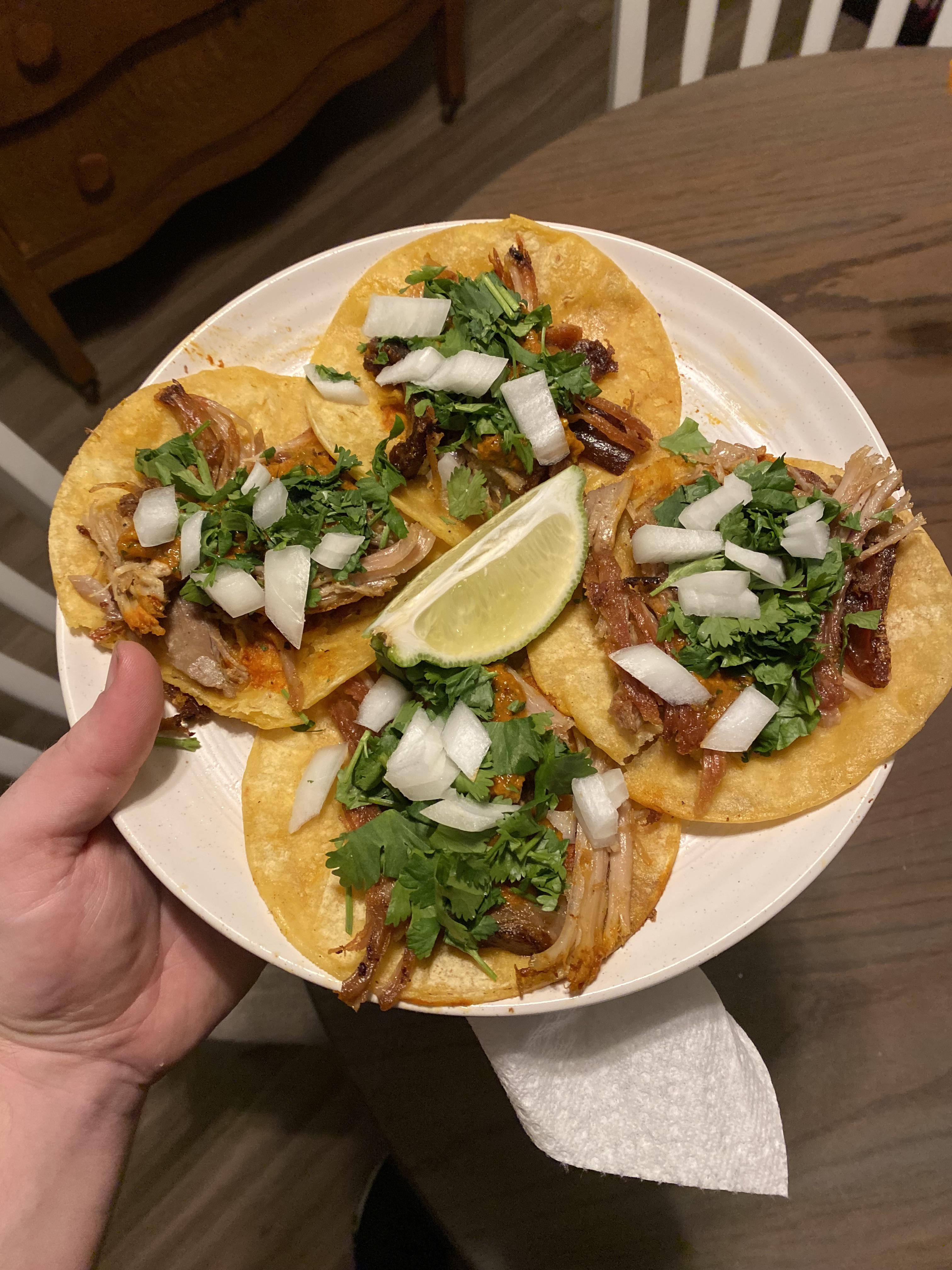 Coworker gave me some pulled pork. Turned it into carnitas tacos