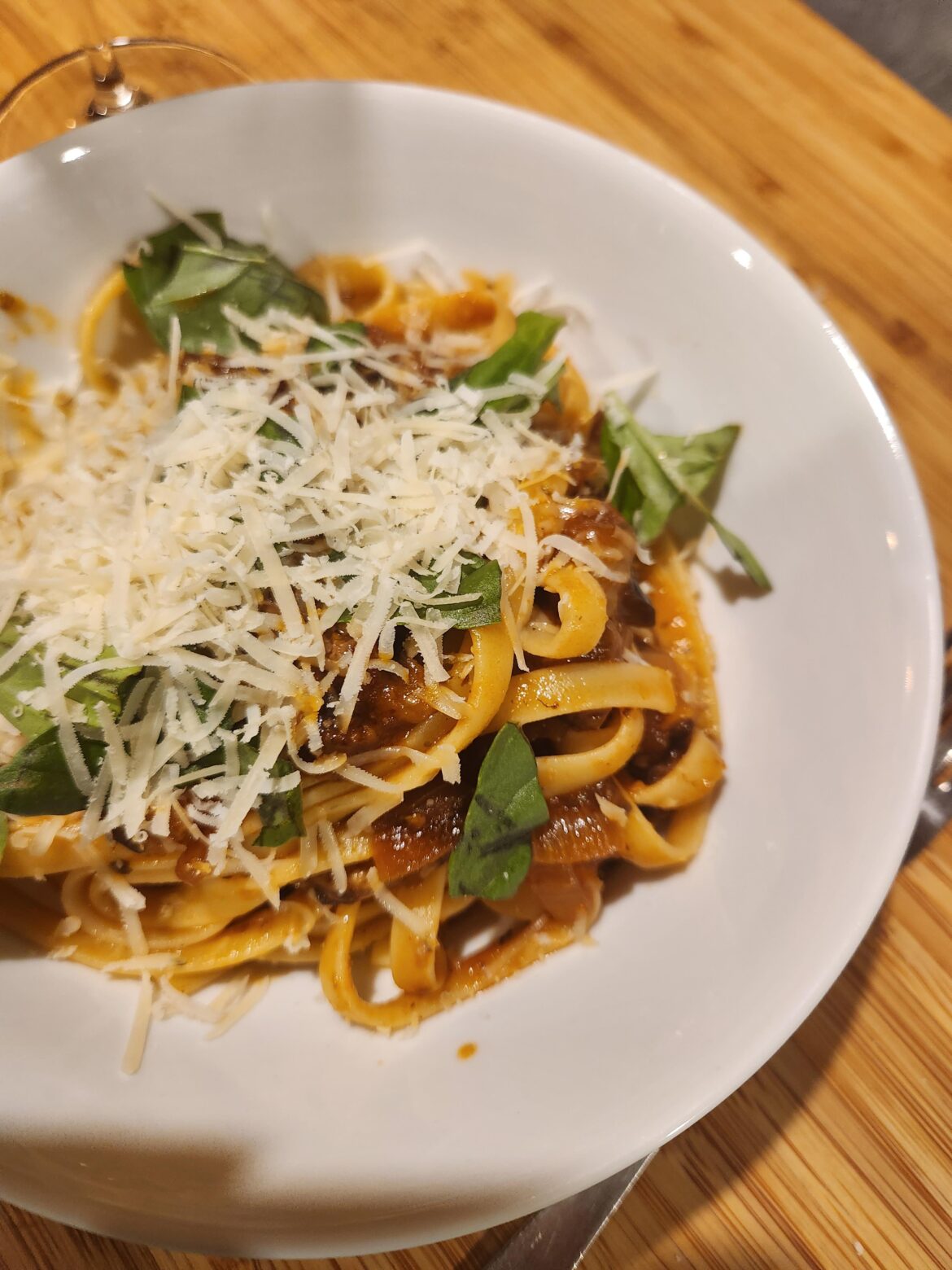 Eggplant and mushroom fettucine