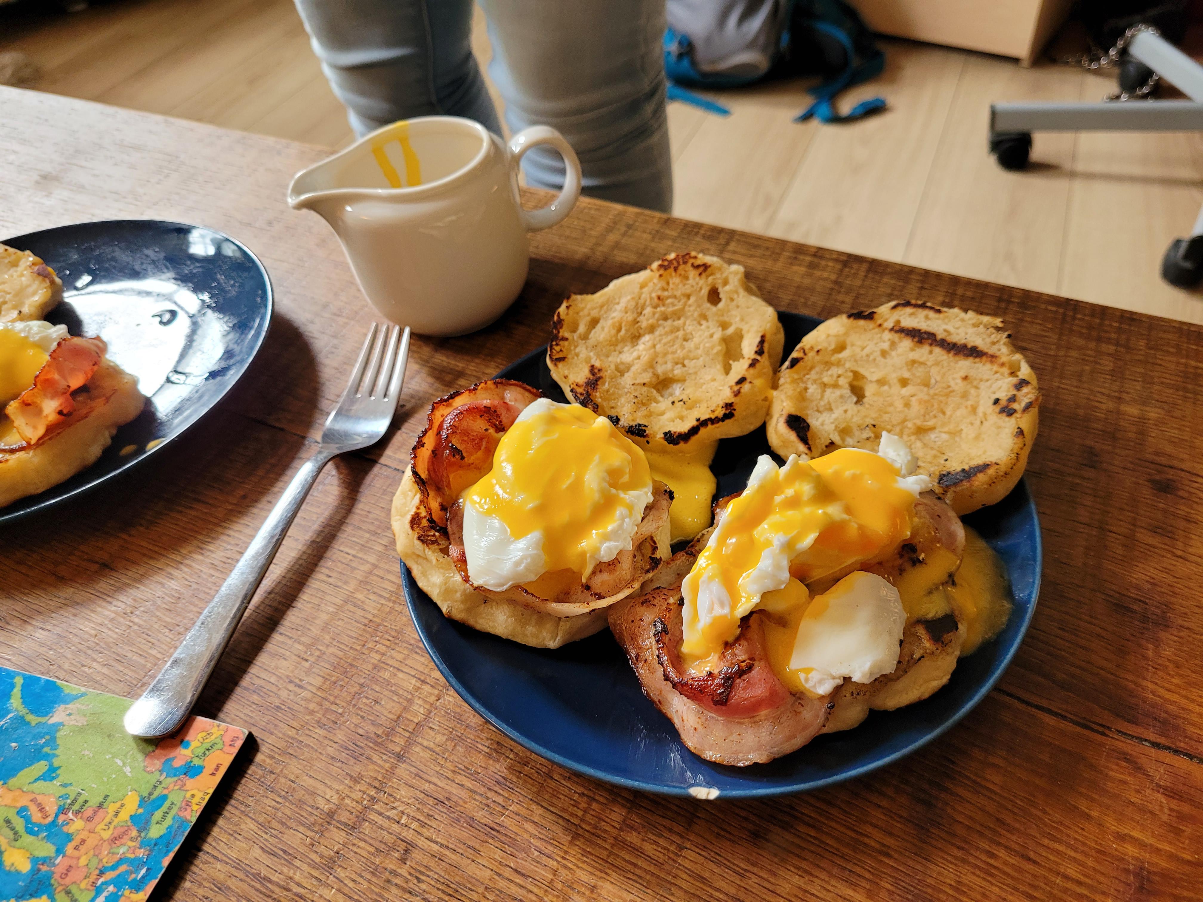 My first attempt at egg benedict with sourdough English muffins