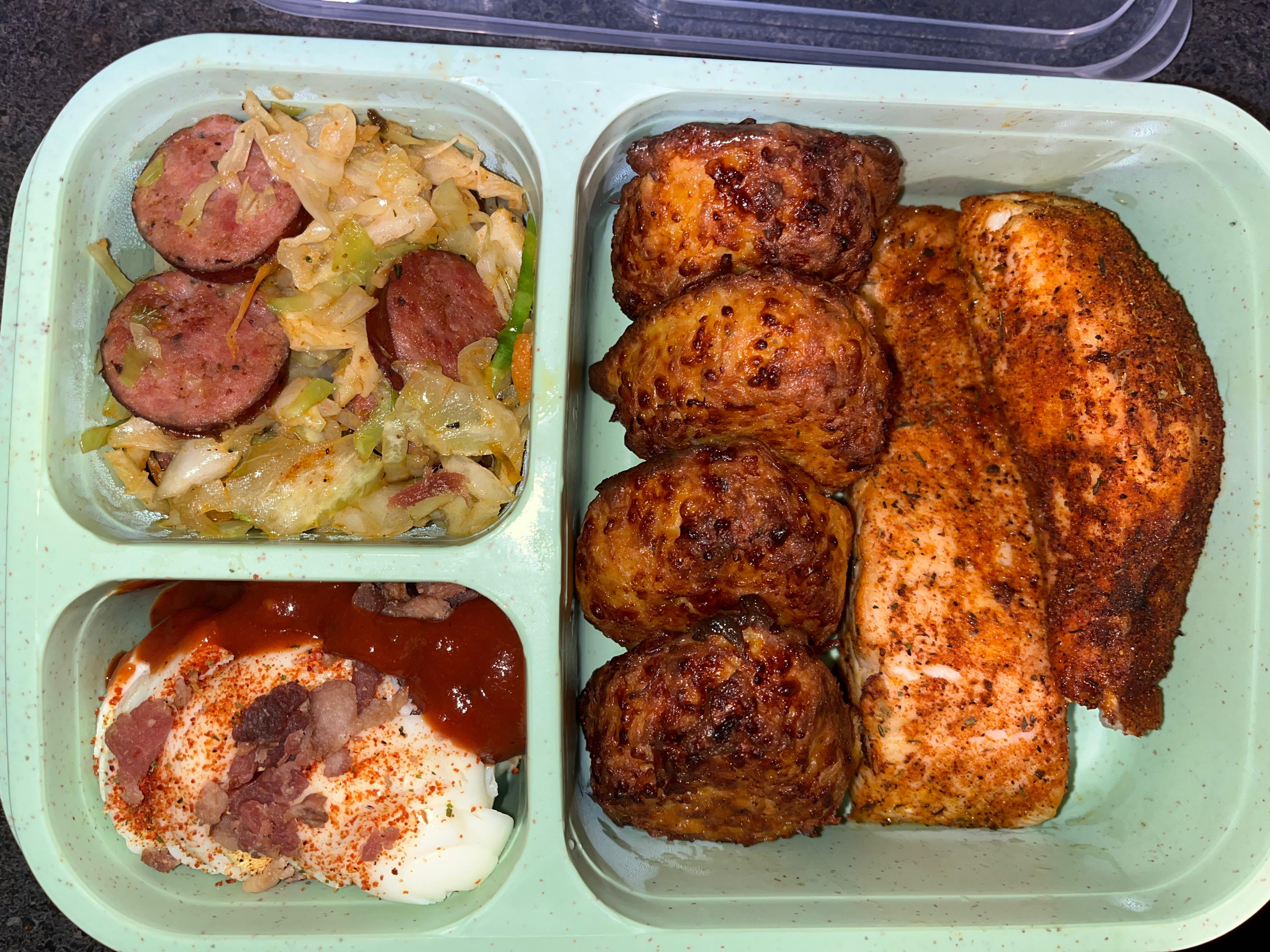 Since I’m on keto, my bento lunches are keto friendly. Salmon, keto