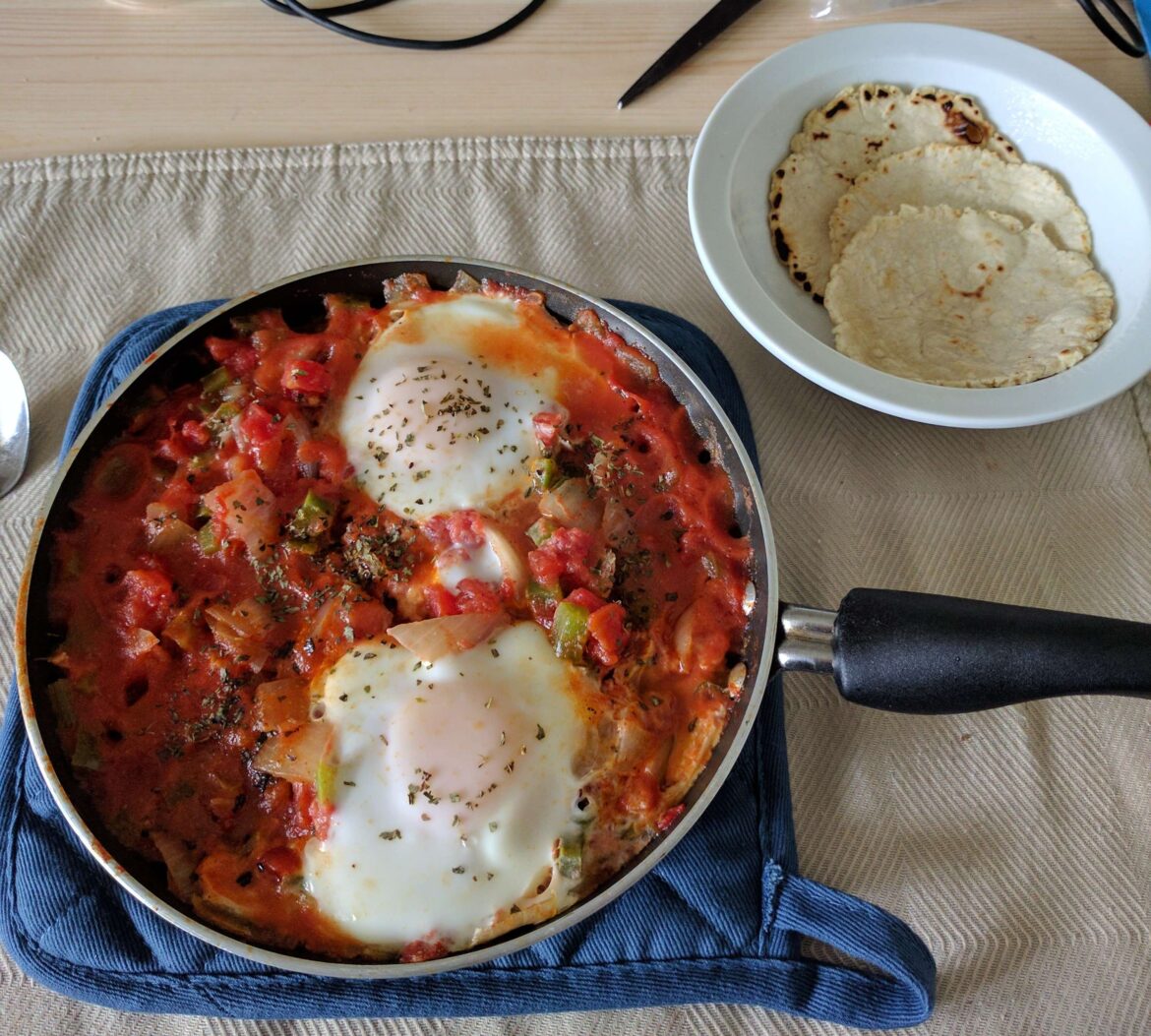 Shakshuka with homemade corn tortillas on the side