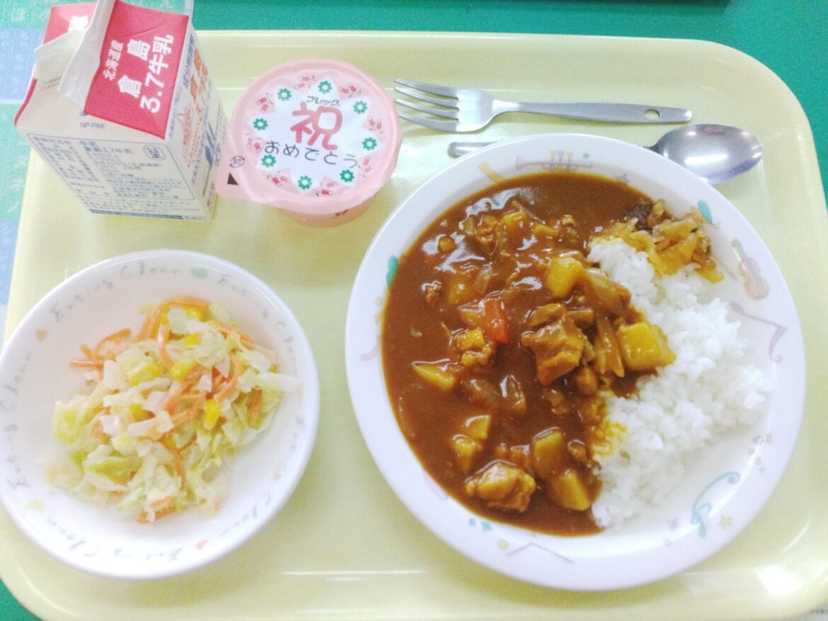 Typical Japanese school lunch