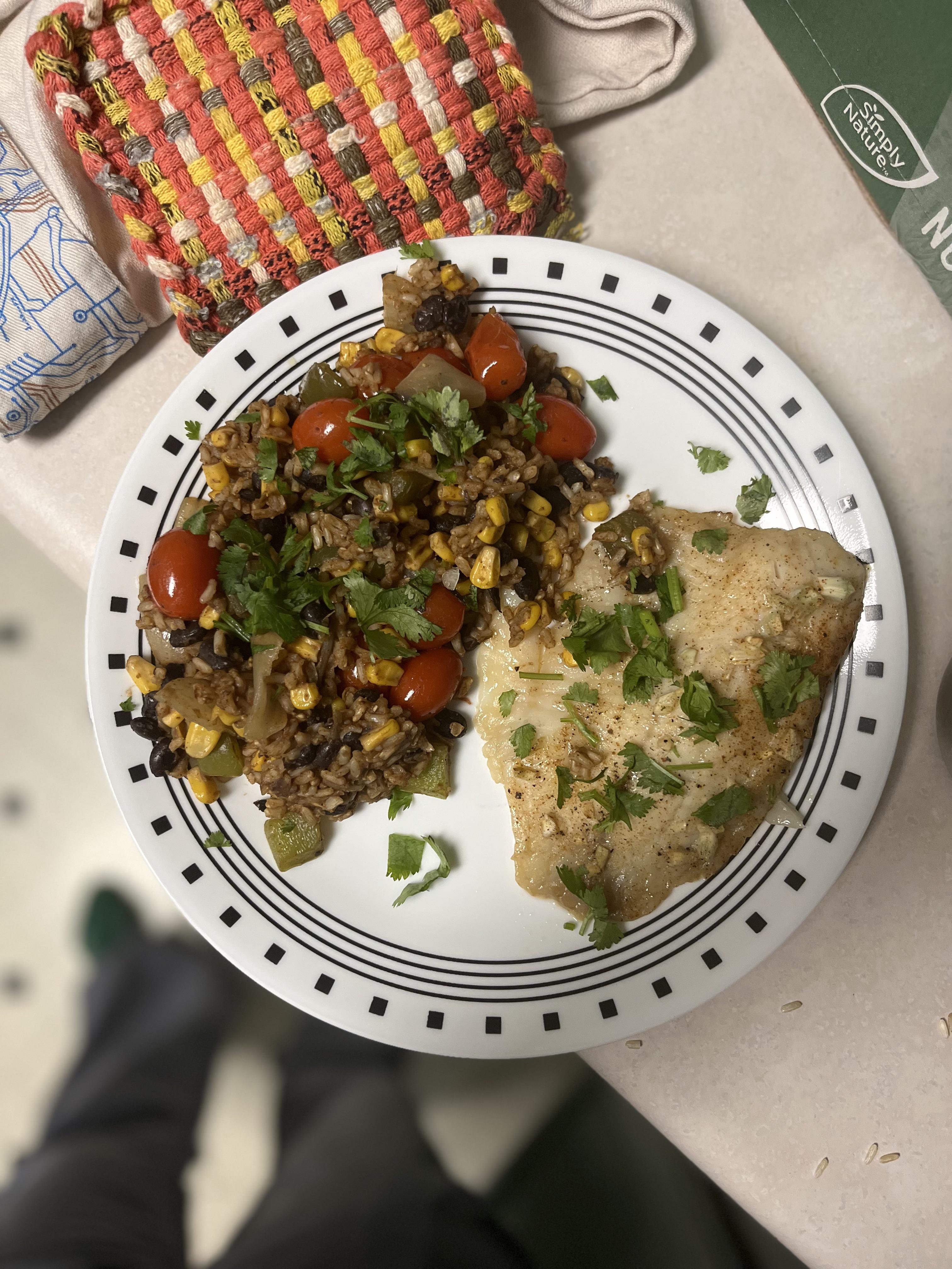 Tilapia + Mexican dirty rice Dining and Cooking
