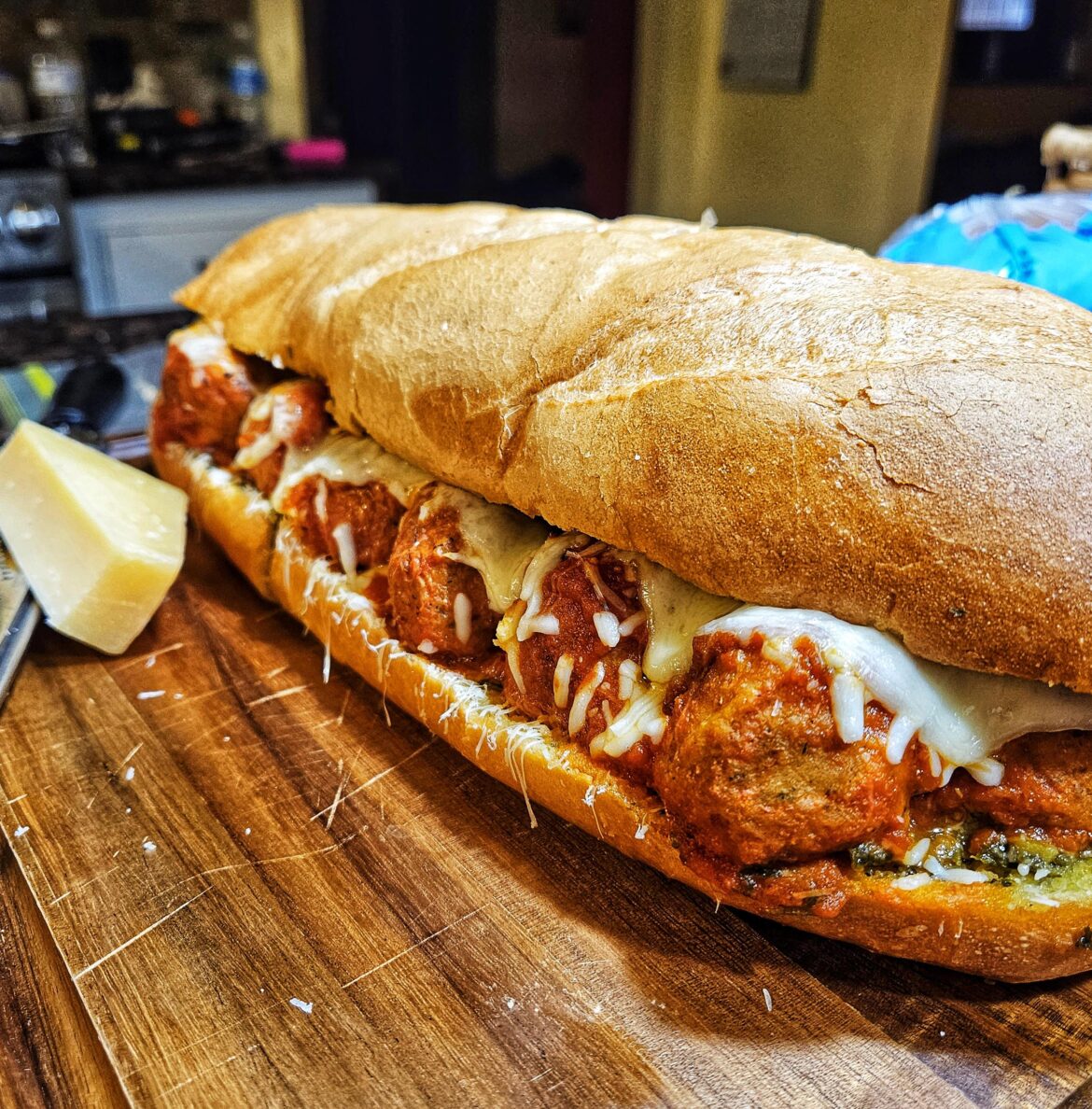 I made a meatball sub on an entire loaf of garlic bread.