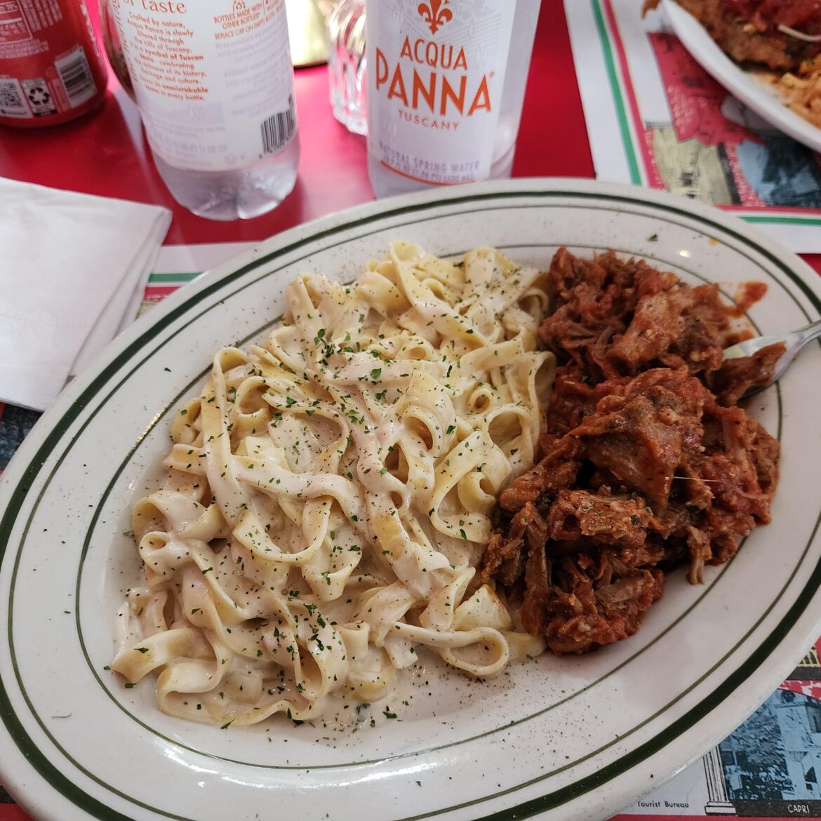 Fettuccine Alfredo with roast Sicilian pork from Mumma Maria's House