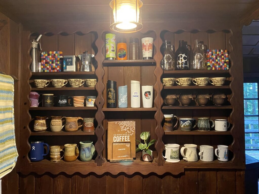 The coffee station itself is the best I can do in our little 1900’s (750 sq. ft.) treehouse. But it’s the FABULOUS built-ins that have given me the mug station of my dreams.
