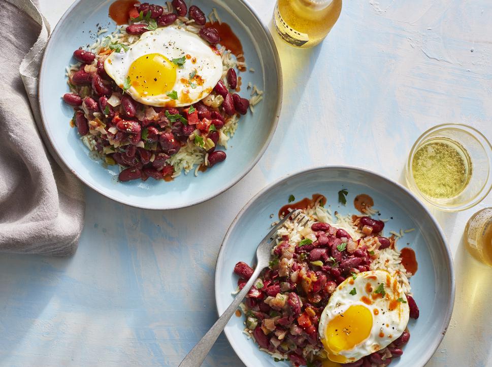 Red Beans and Rice with Fried Eggs Dining and Cooking