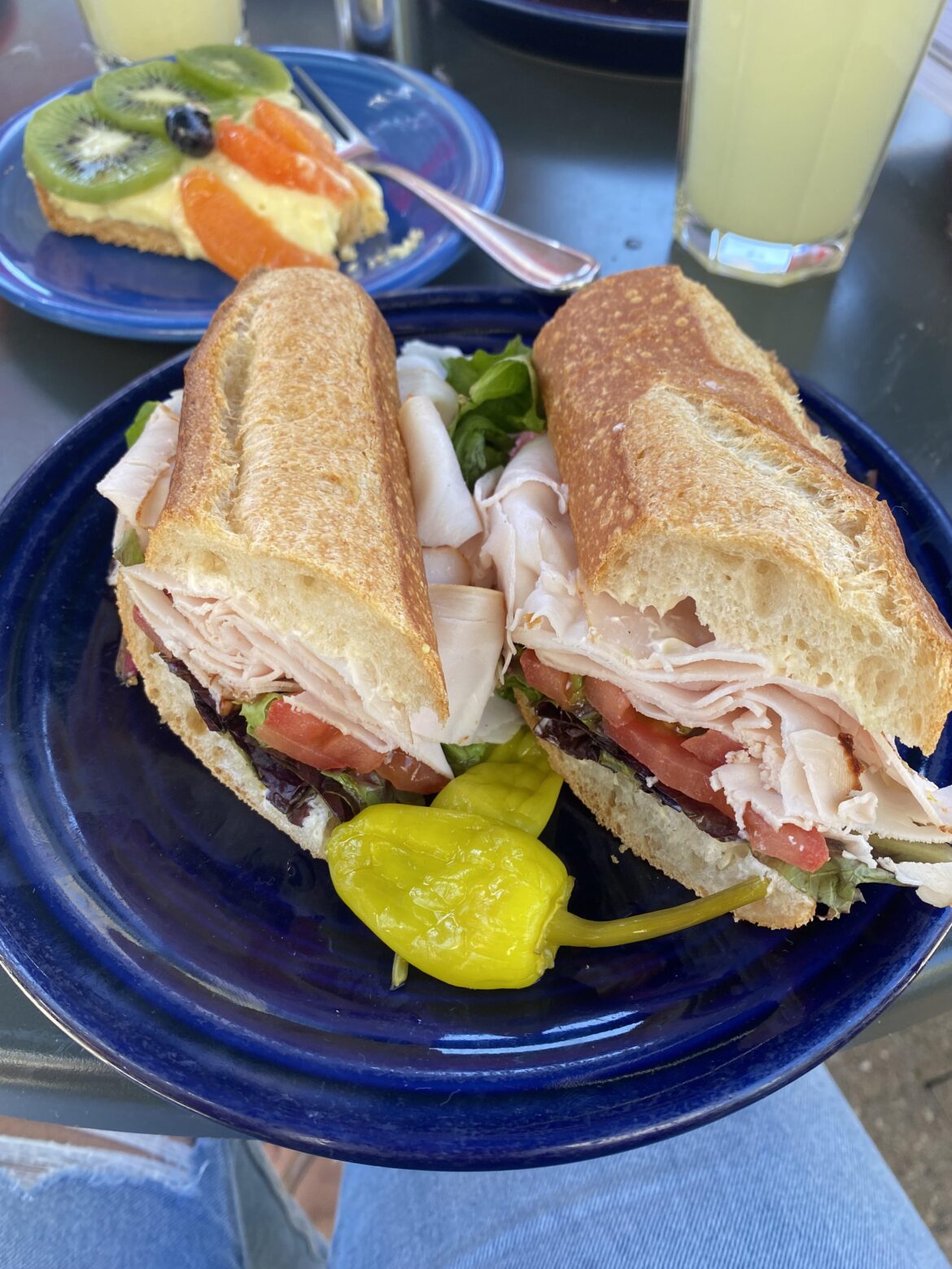 Turkey sandwich on baguette.