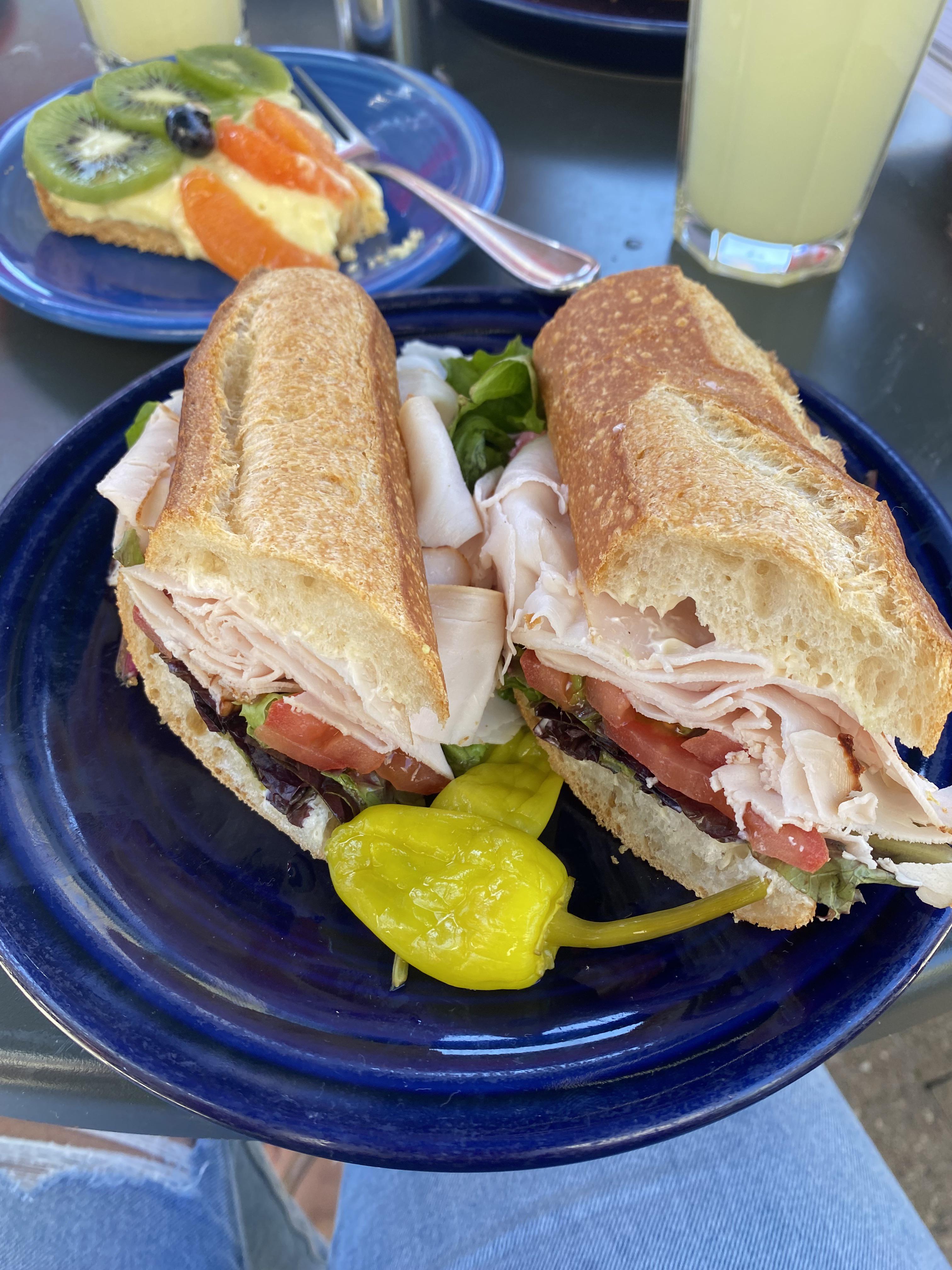 Turkey sandwich on baguette. Dining and Cooking