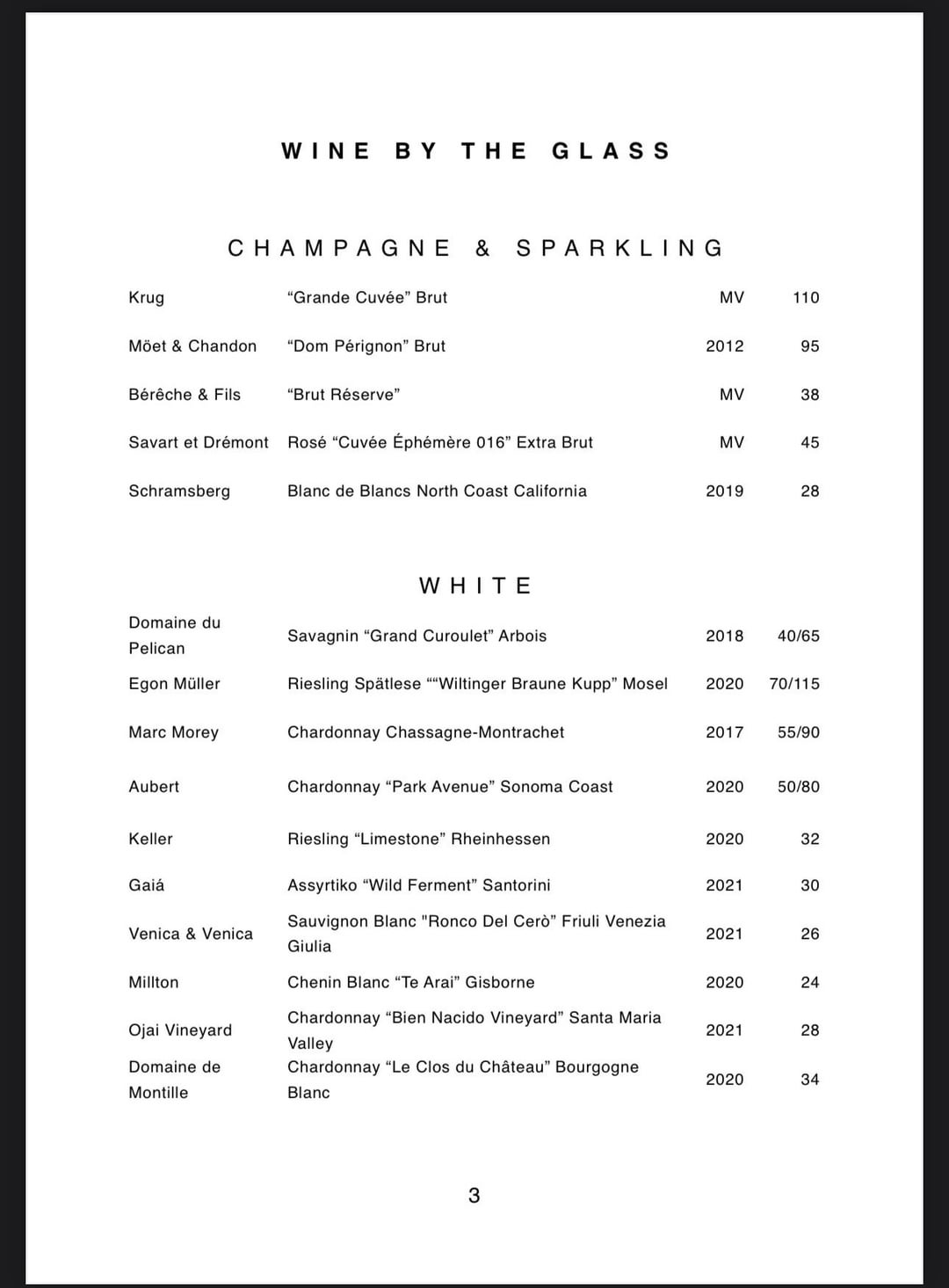 Please help me pick three glasses to pair with the menu at Jungsik NYC