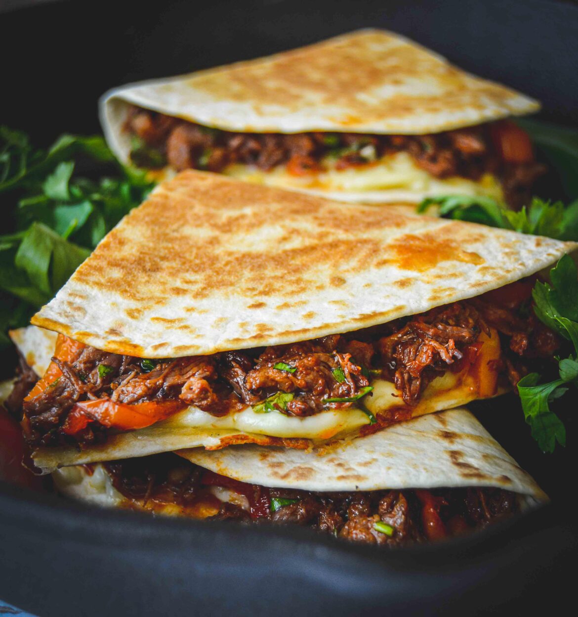 Mexican Slow Cooked Chilli Beef Quesadilla
