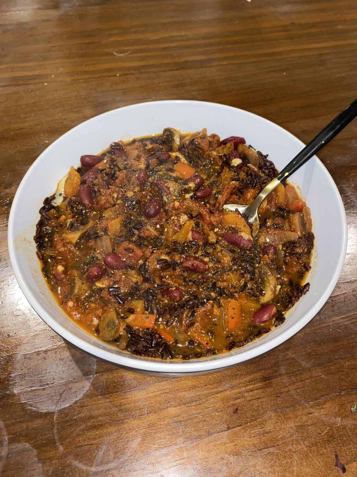 Chilli Non carne, with Black Rice and Smoked Cheddar.
