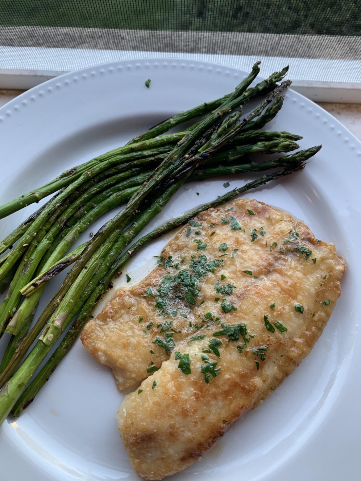 Tilapia Meunière and dry-charred asparagus for dinner!