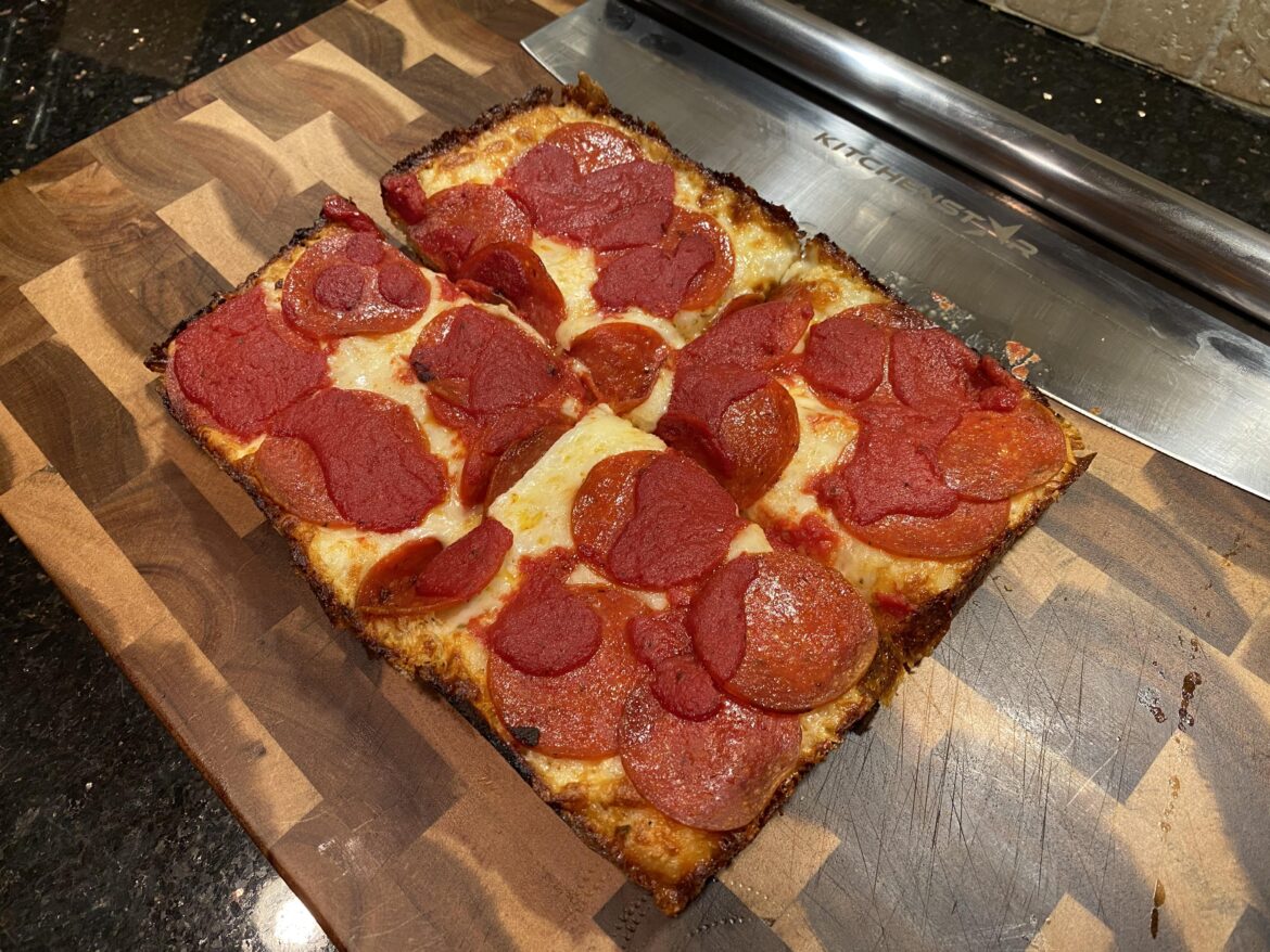 Hubby made us some Detroit Style pizza at home