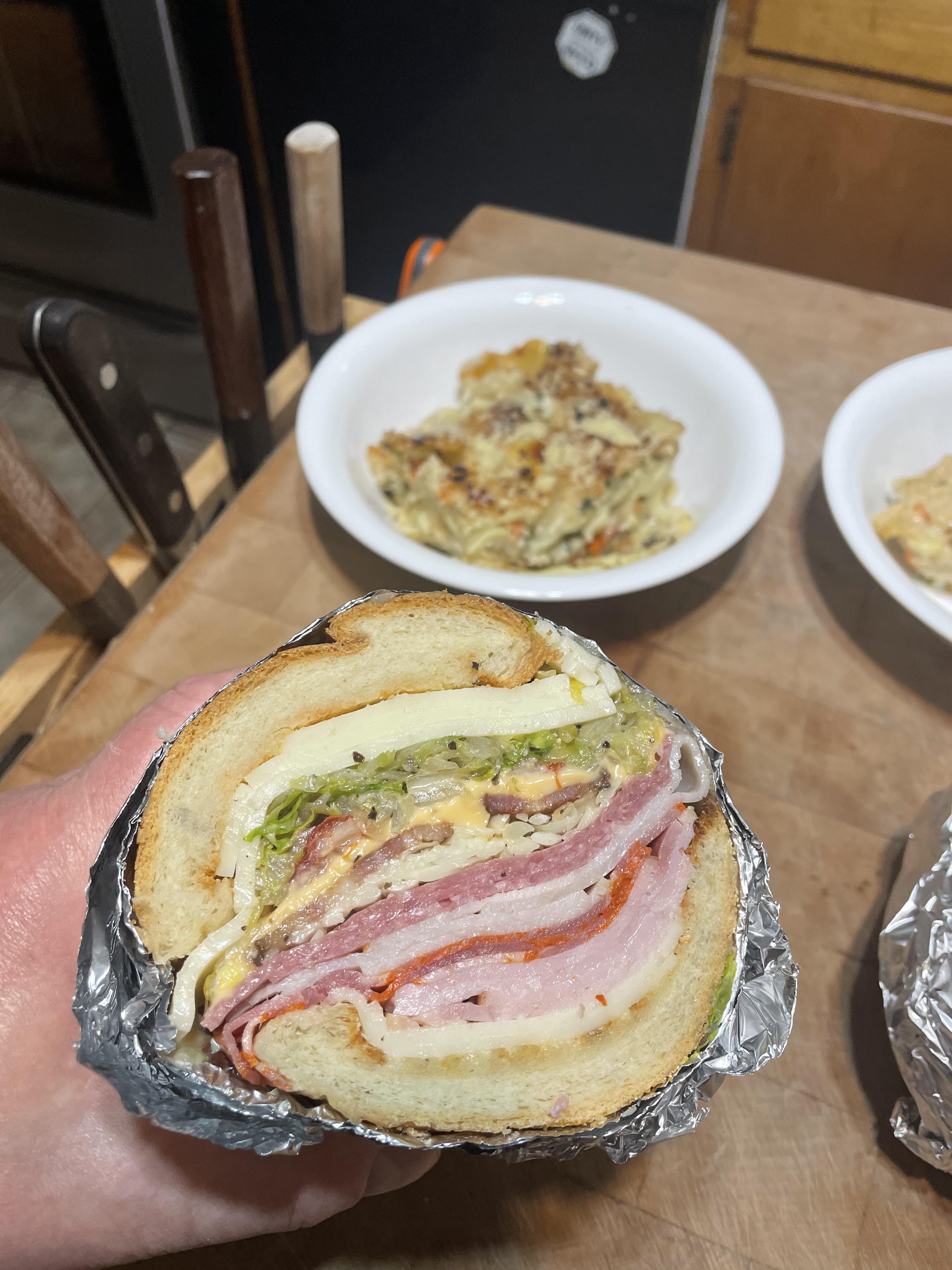 Italian hoagie. Smoked ham, hot capicola, Genoa salami, roast turkey, picante provolone