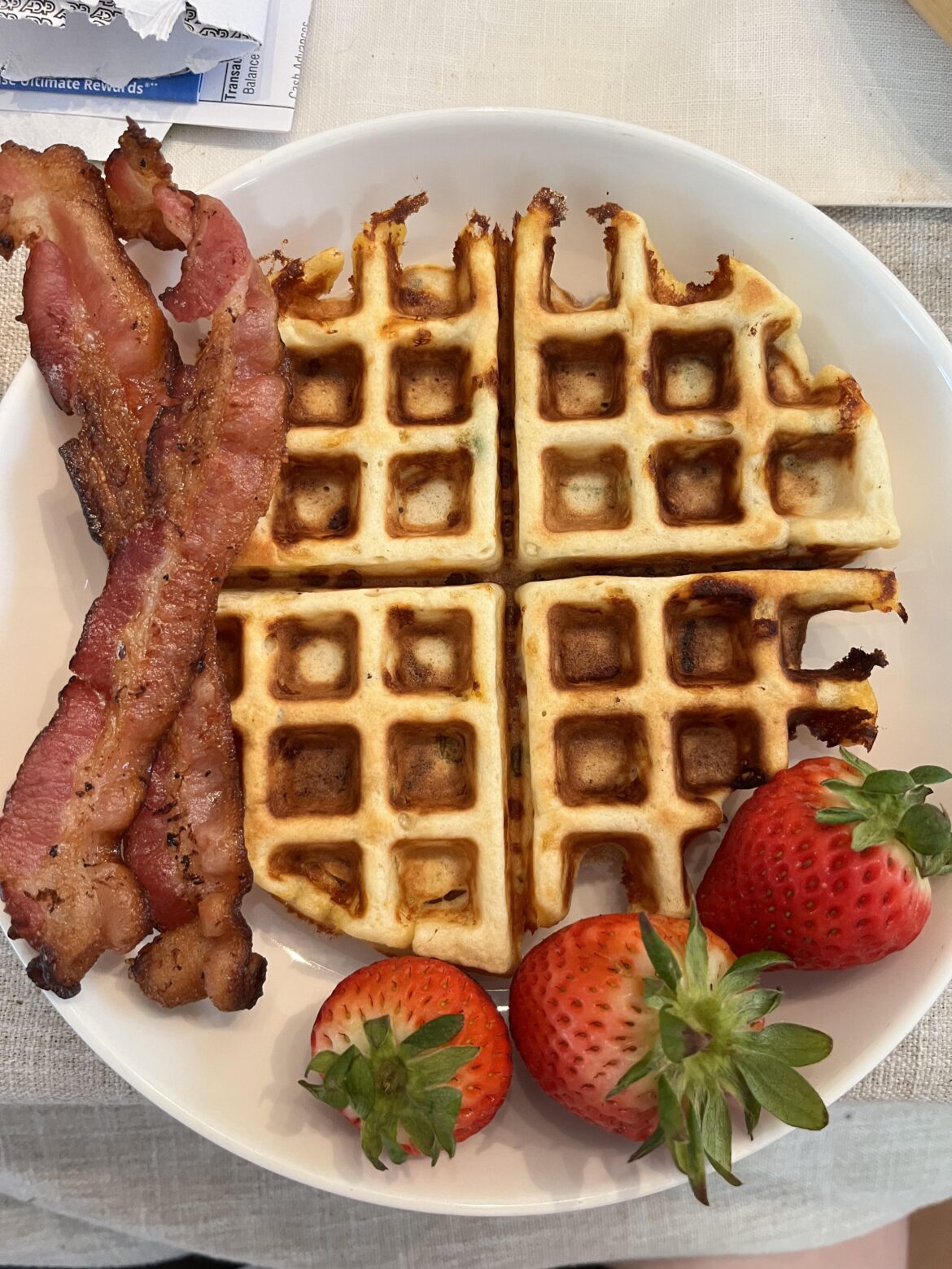 Kenji’s bacon, cheddar, and scallion waffles for brunch