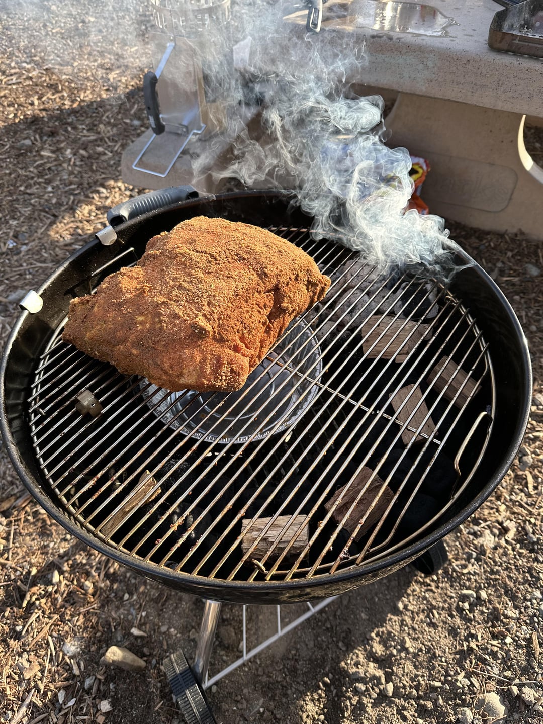 Pork Butt on the ber Kettle. Snake method with hickory Dining and Cooking