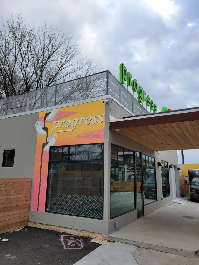 Progress Coffee just opened in Cherrywood neighborhood. Spacious patio with Pueblo Viejo food truck in the back! Friendly staff and easy parking!