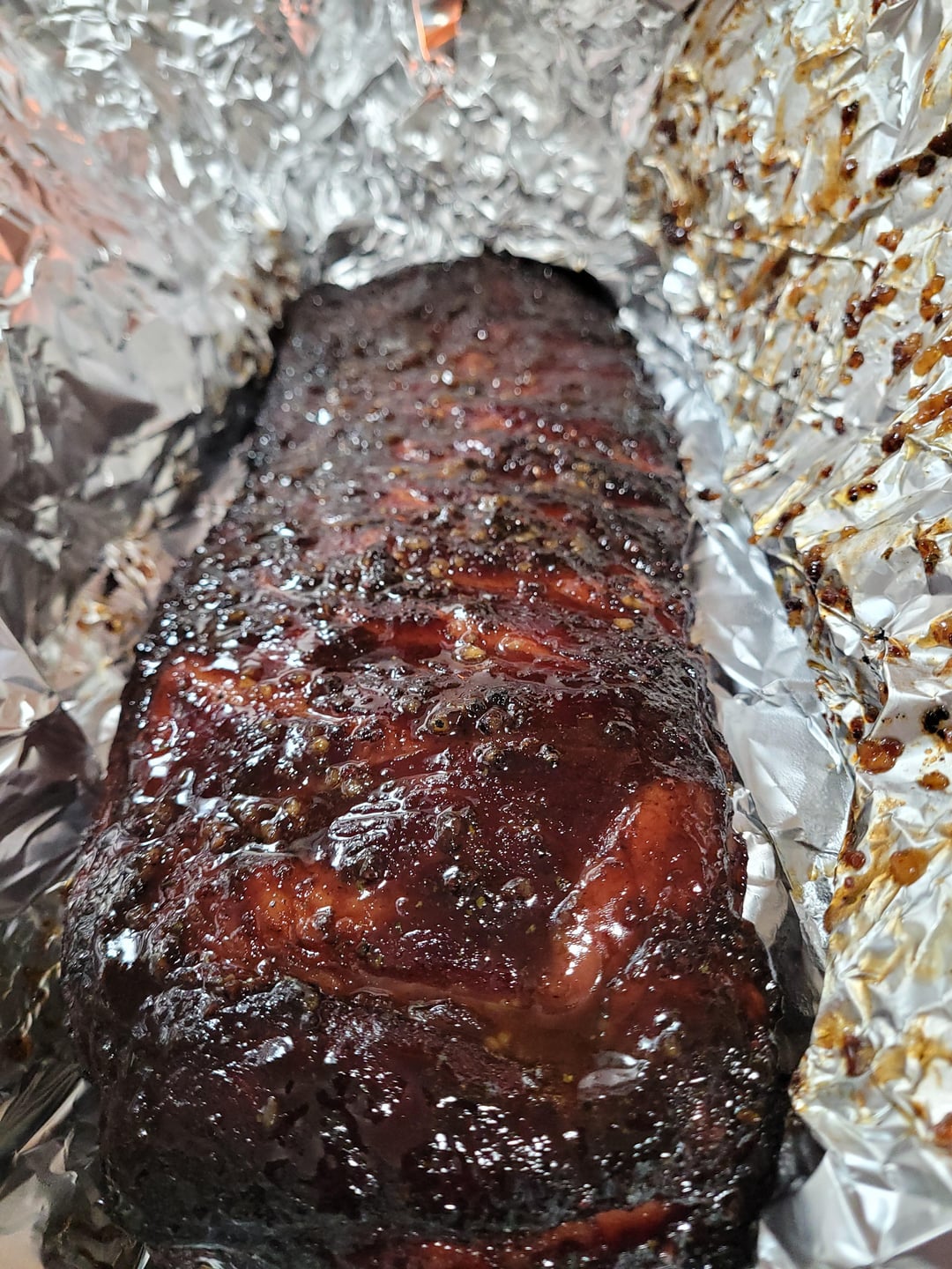 honey, garlic, brown sugar and holy voodoo rub ribs (no wrap). The