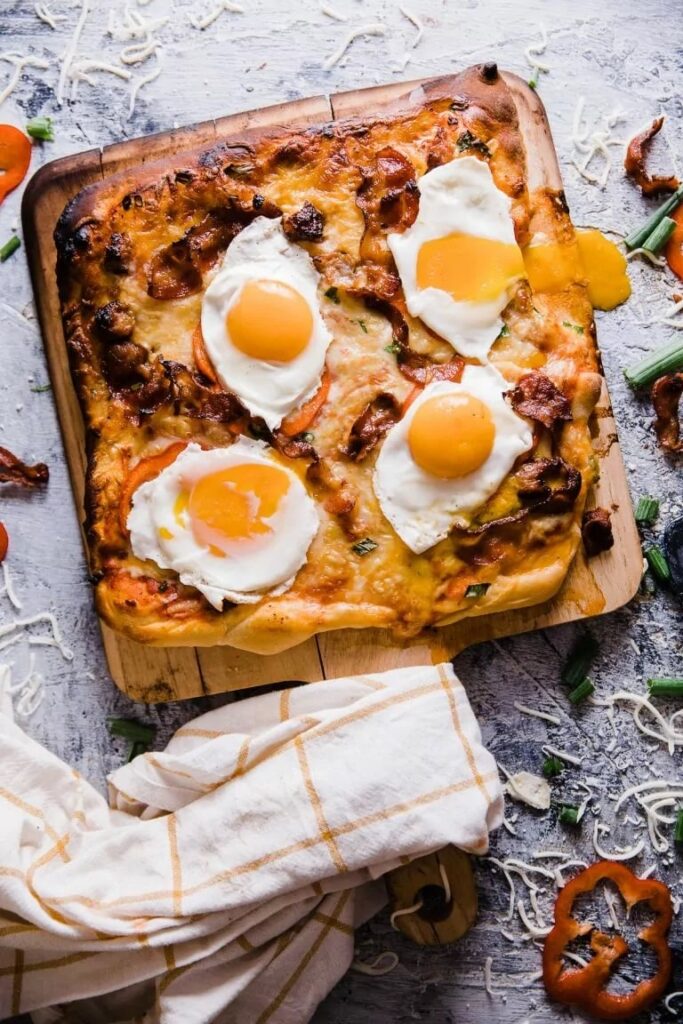 Bacon Egg and Sausage Breakfast Pizza