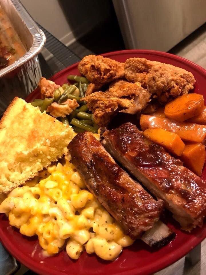 Ribs, Yams, Chicken, String Beans, Cornbread, Mac and Cheese Dining