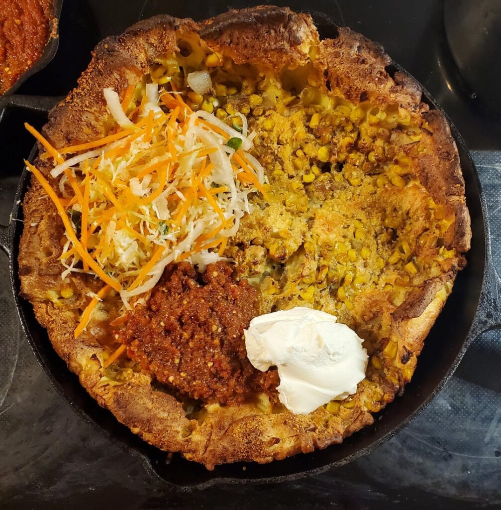 Corn Dutch Bobby with Cortido and Salsa Roja