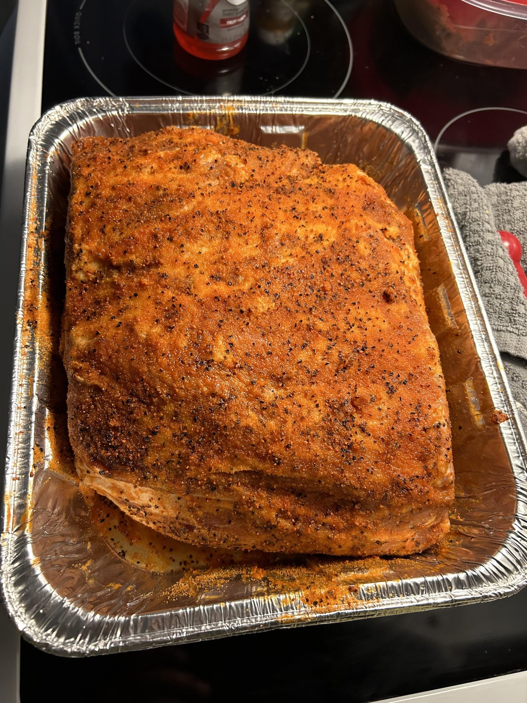 Spicy pork butt for tacos. 6 hours at 250° on a Traeger Pro 34 with oak and hickory pellets to