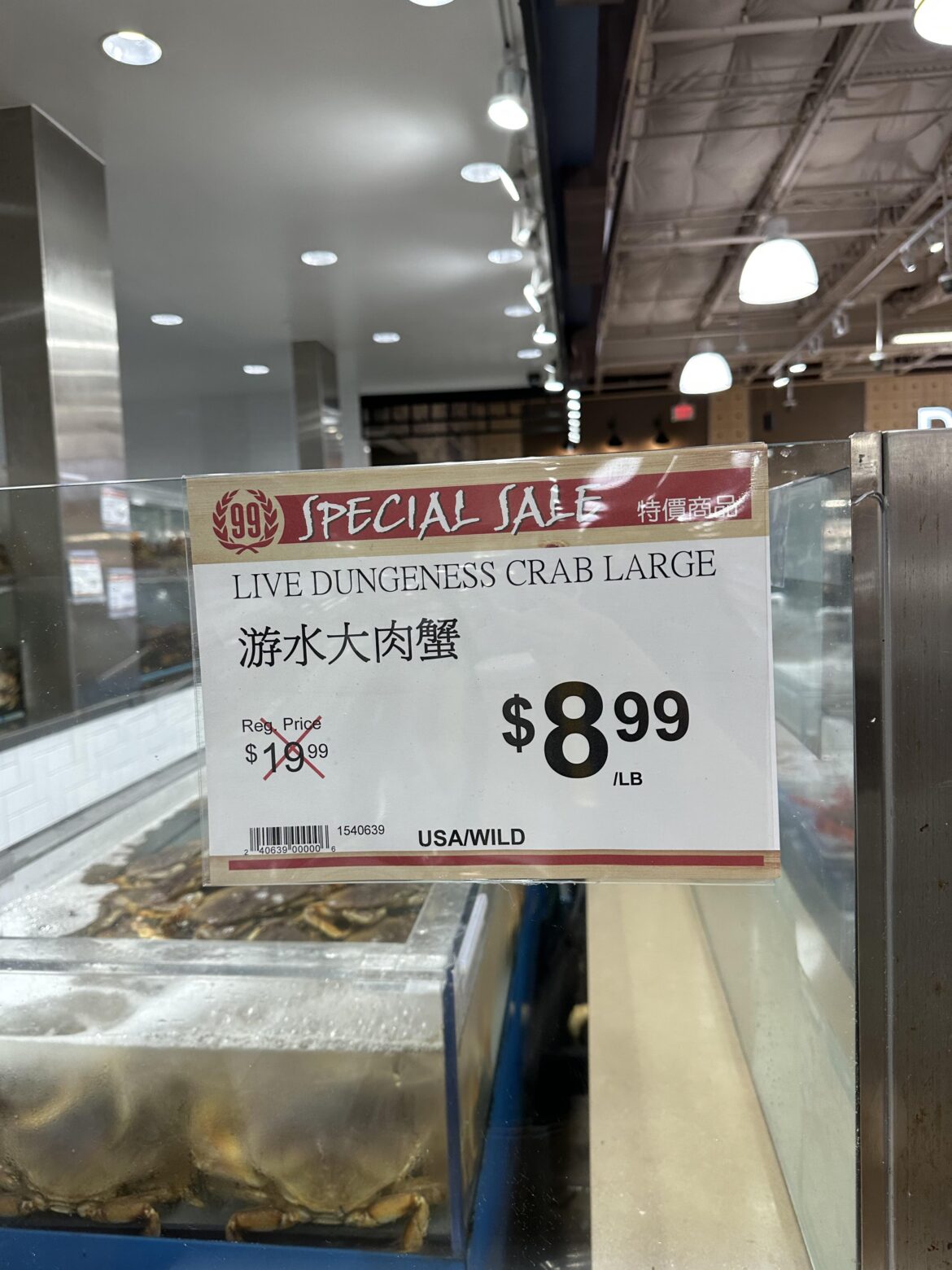 Live dungeness crab $8.99/lb at 99 ranch today.