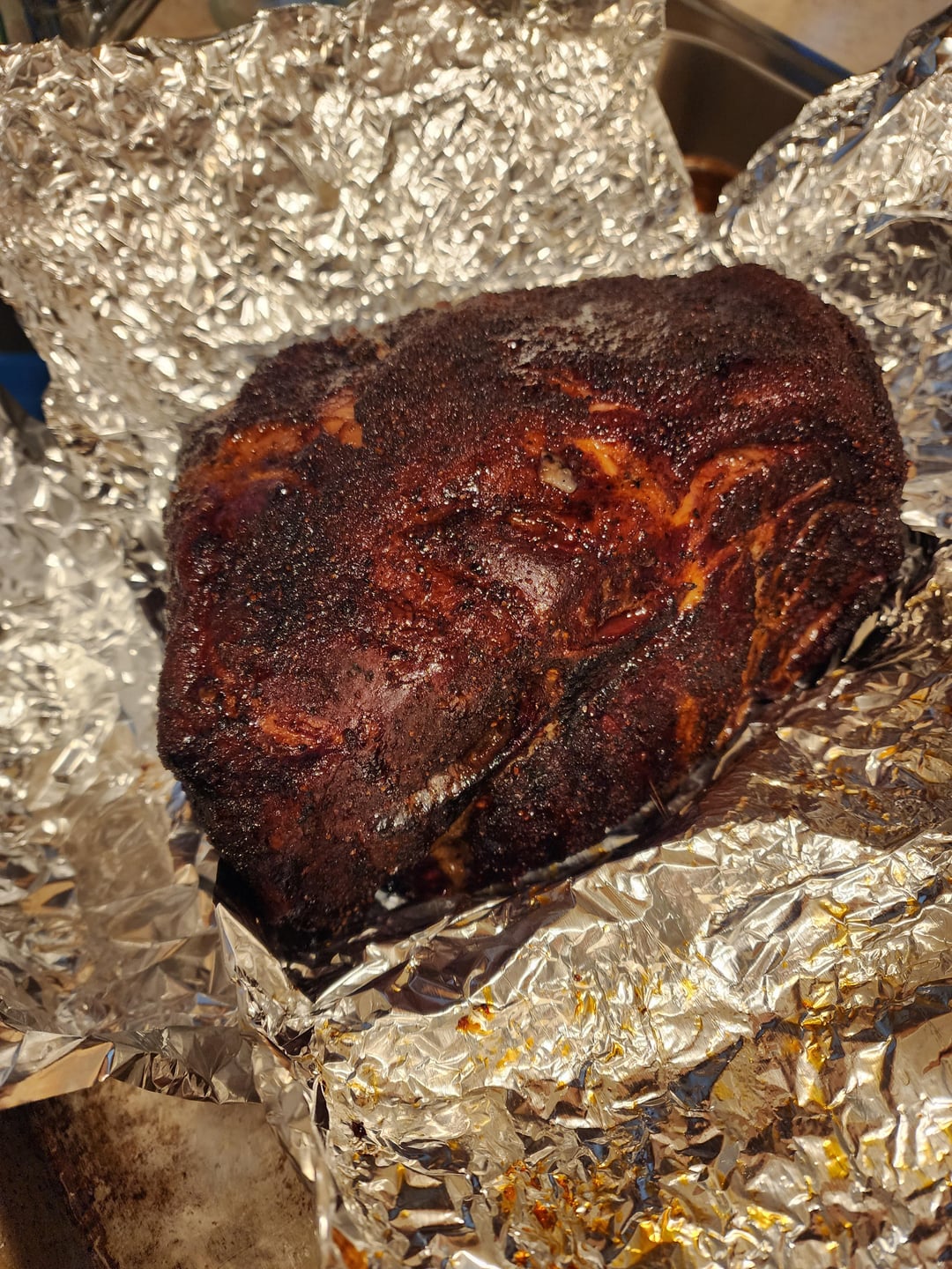 smoked my first pork butt using the snake method on my weber kettle