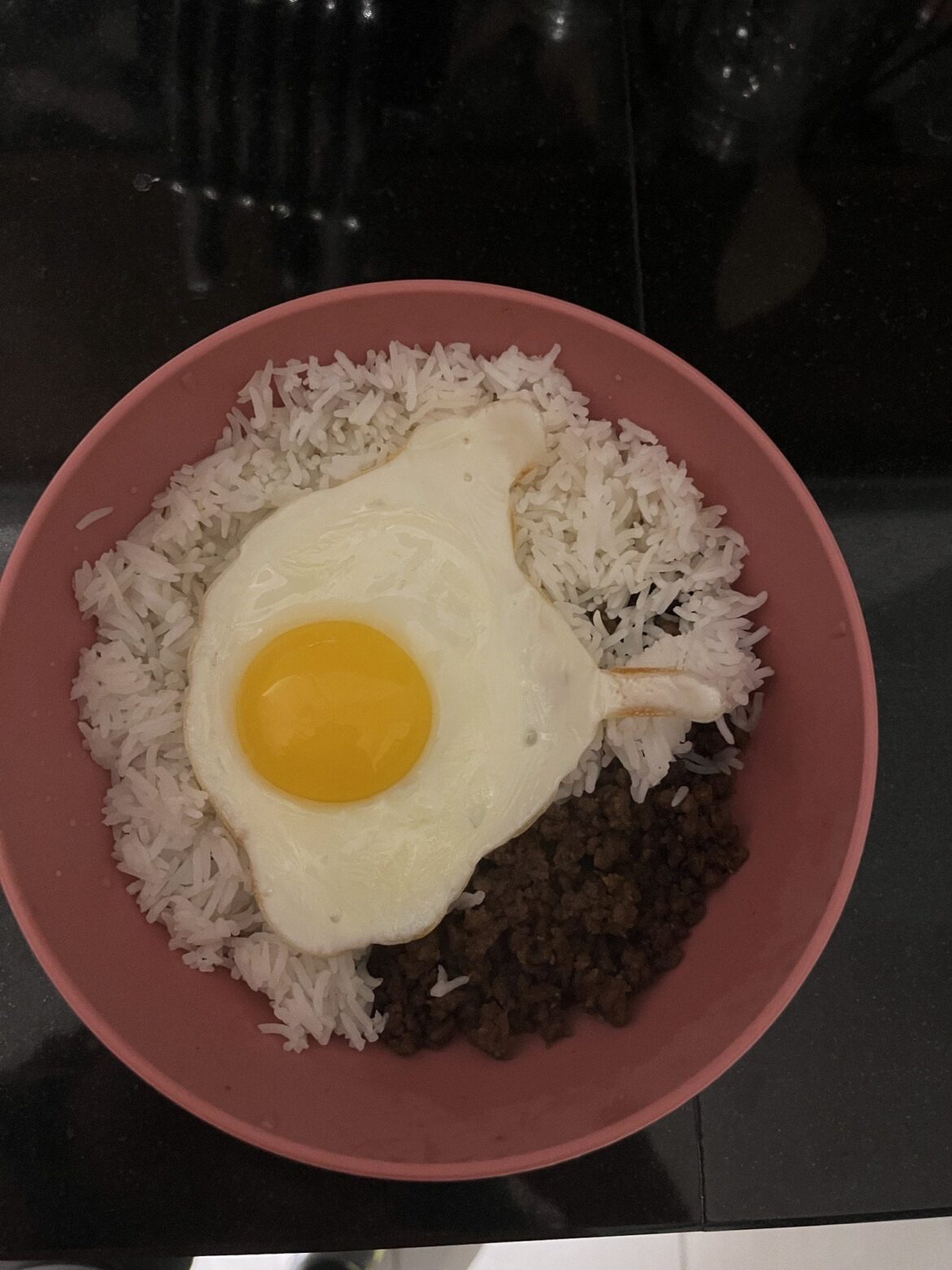 Korean style mince with basmati rice and a sunny side up egg
